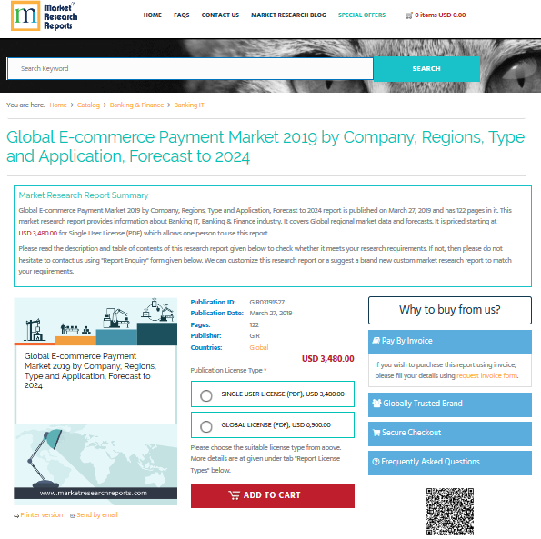 Global E-commerce Payment Market 2019 by Company, Regions'