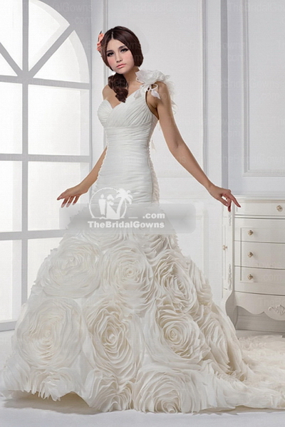 chiffon a-line wedding gown'