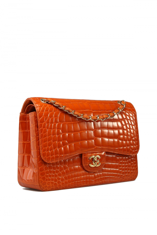 Chanel Classic Jumbo Double Flap Bag Shiny Orange Alligator'