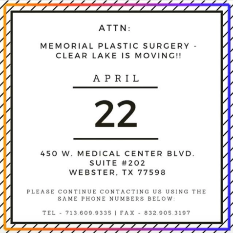 Memorial Plastic Surgery - Clear Lake Moves to New Location'