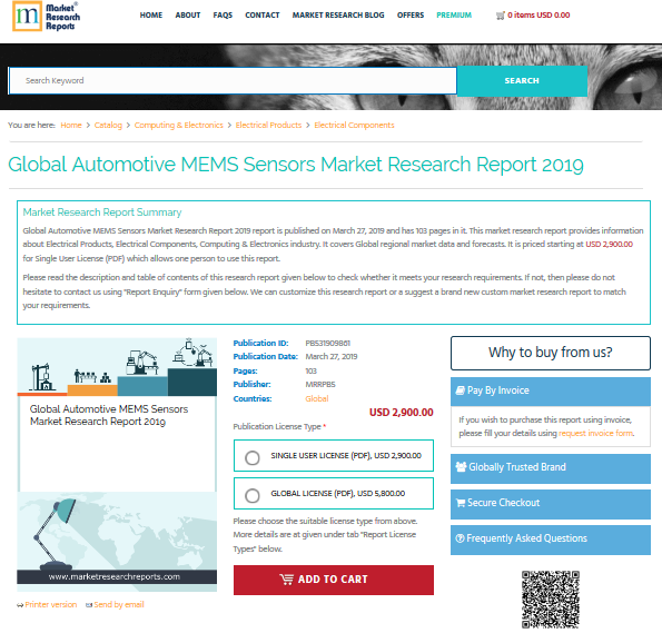 Global Automotive MEMS Sensors Market Research Report 2019