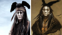 Johnny Depp as Tonto, next to a Rendering