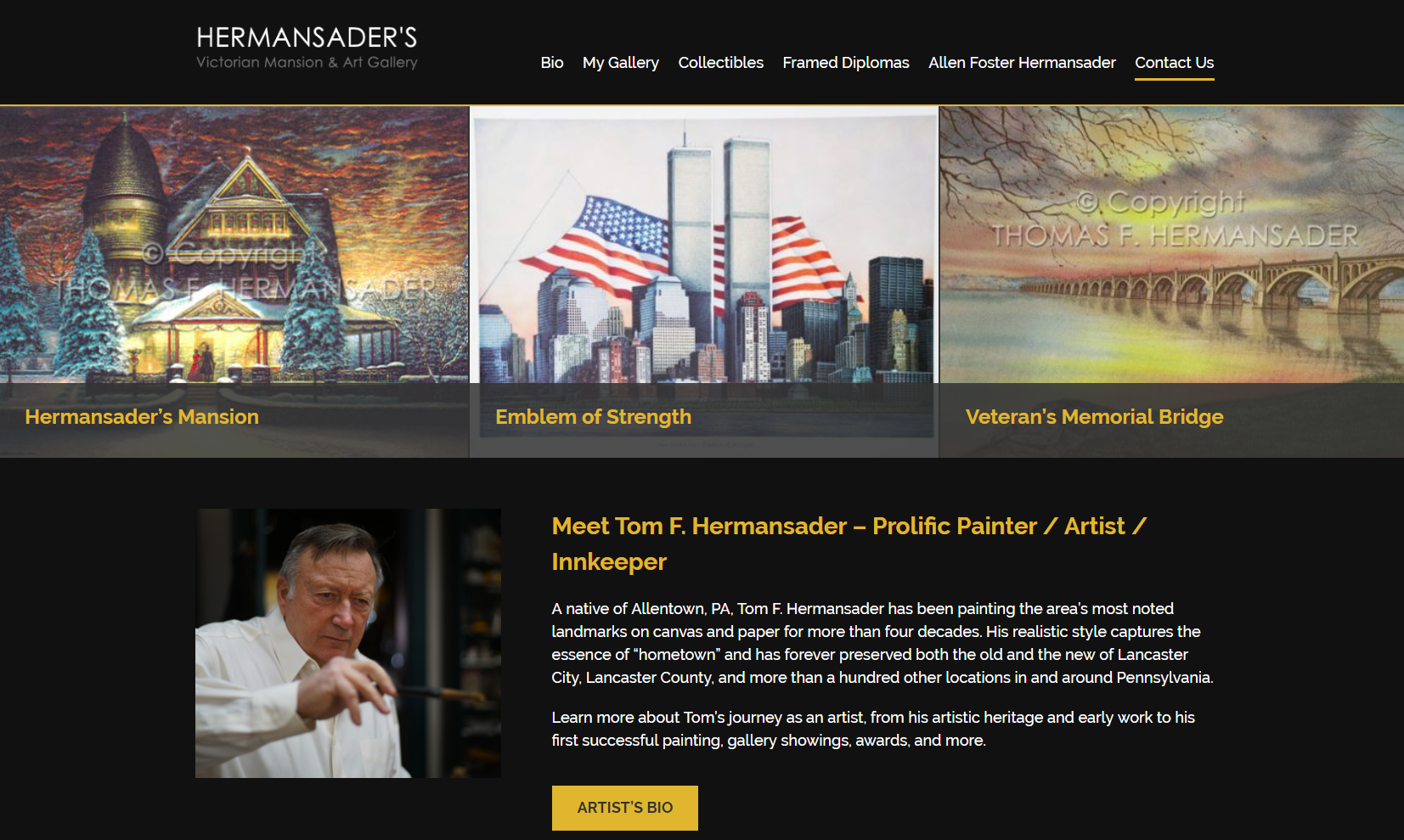 New Website Homepage for Hermansader's Art Gallery'