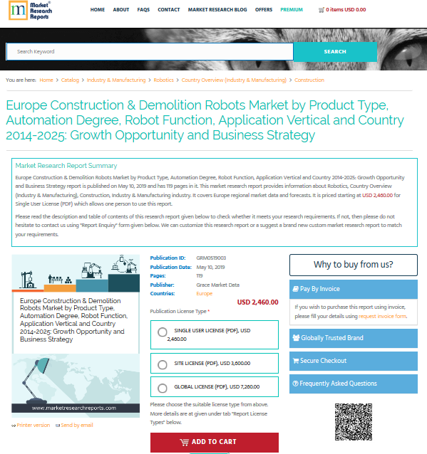 Europe Construction &amp; Demolition Robots Market by Pr'