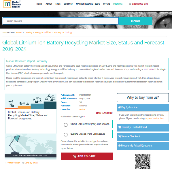 Global Lithium-ion Battery Recycling Market Size, Status'