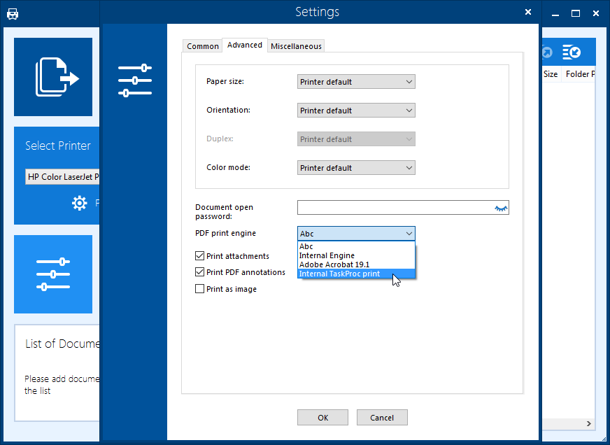 Print Conductor Settings