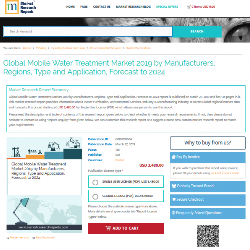 Global Mobile Water Treatment Market 2019 by Manufacturers'