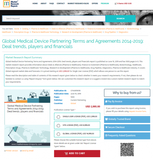 Global Medical Device Partnering Terms and Agreements 2019'