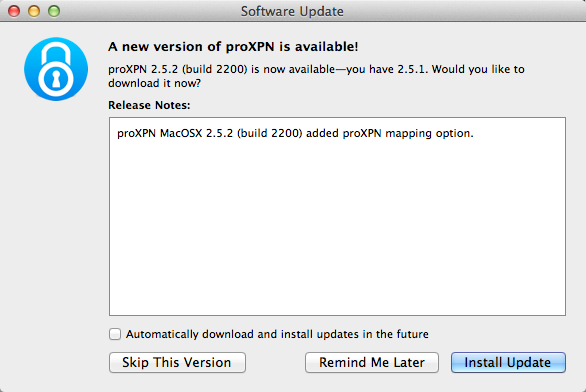 Updating from proXPN 2.5.1 on a Mac'