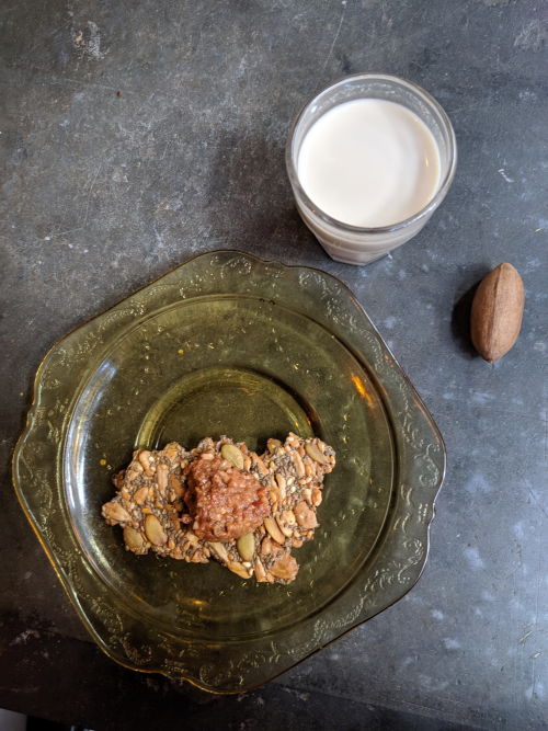 Seeded racker and homemade almond milk on food tour'