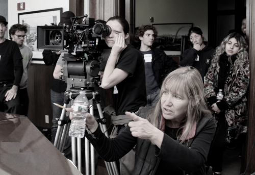 Film director Linda Shayne on location.'