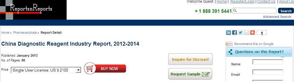 Diagnostic Reagent Market Analysis to 2014 for China'