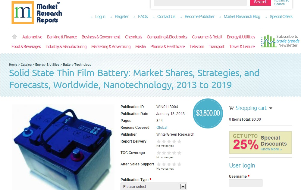 Solid State Thin Film Battery: Market Shares, Strategies, an'