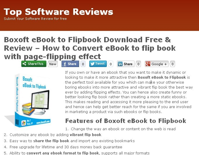 Boxoft ebook to Flipbook Review from top software reviews'