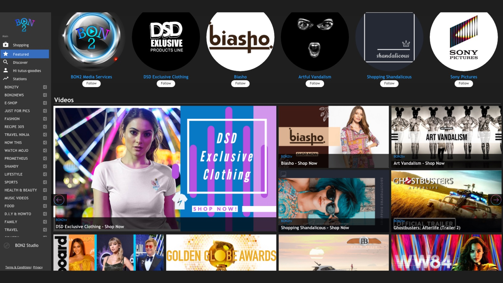 BON2tv interactive video player &quot;Featured&quot;'