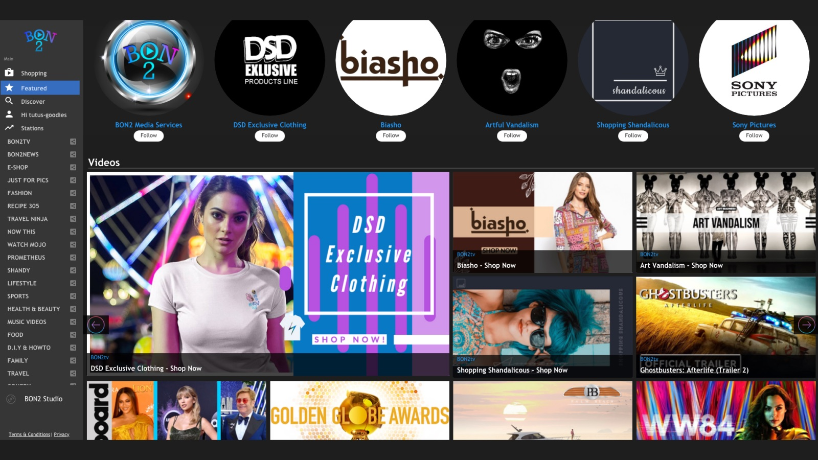 BON2tv interactive video player "Featured"