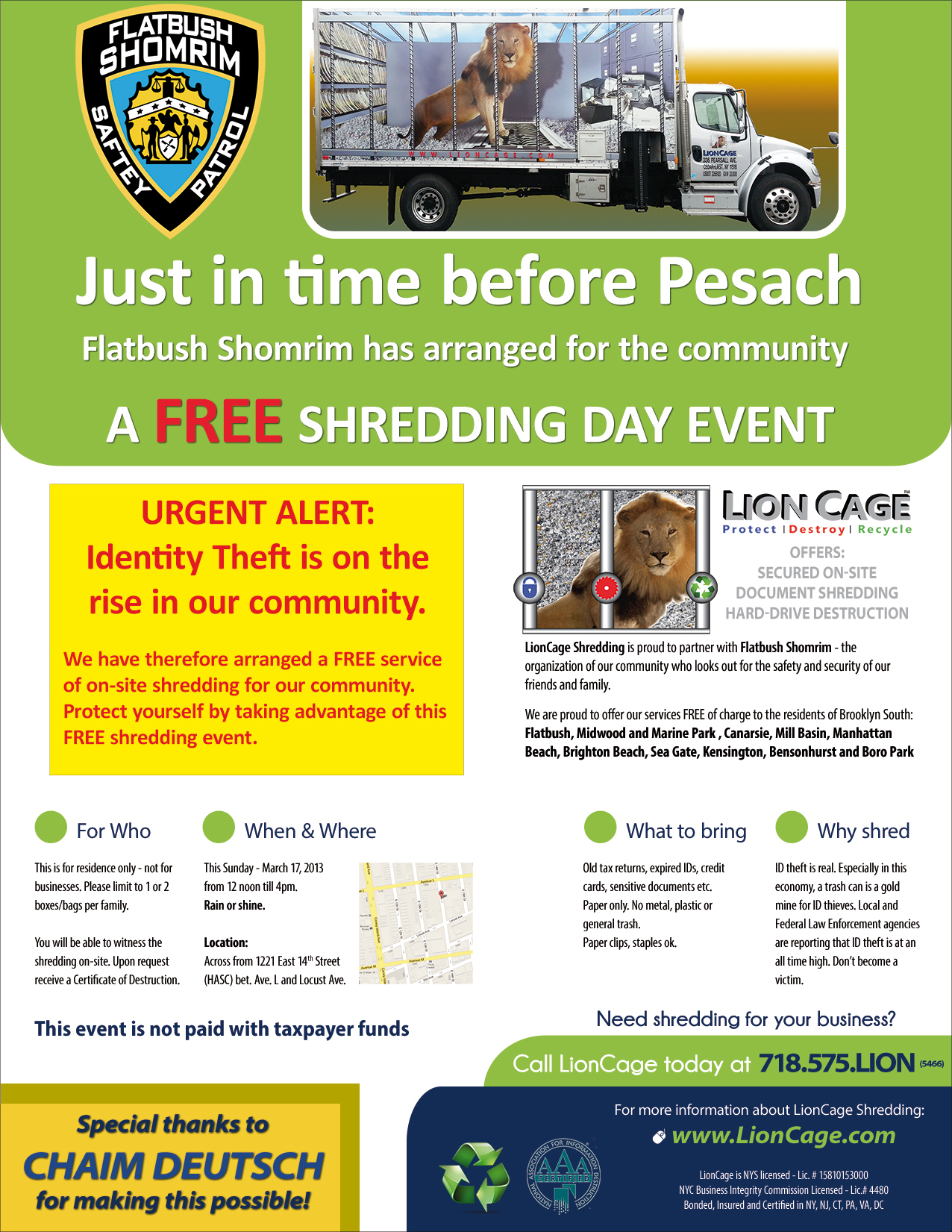 Flatbush Shomrim Announces Free Community On-Site Shredding'