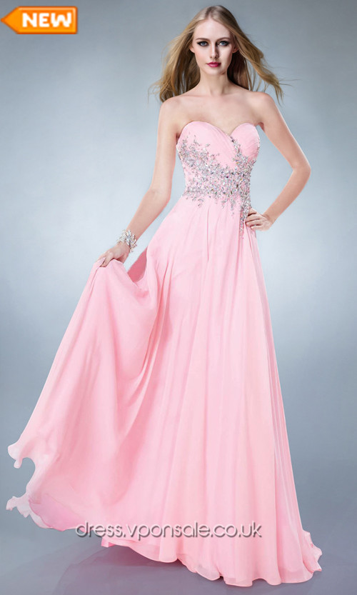 strapless long pink prom dress'