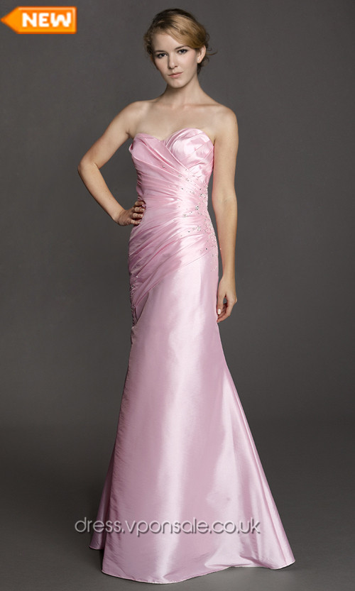 pink strapless prom dress'