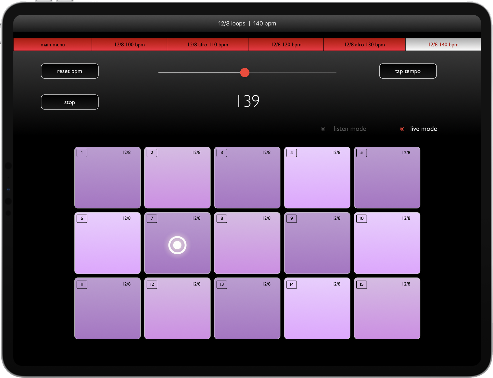 iPad 12/8 loops live mode'