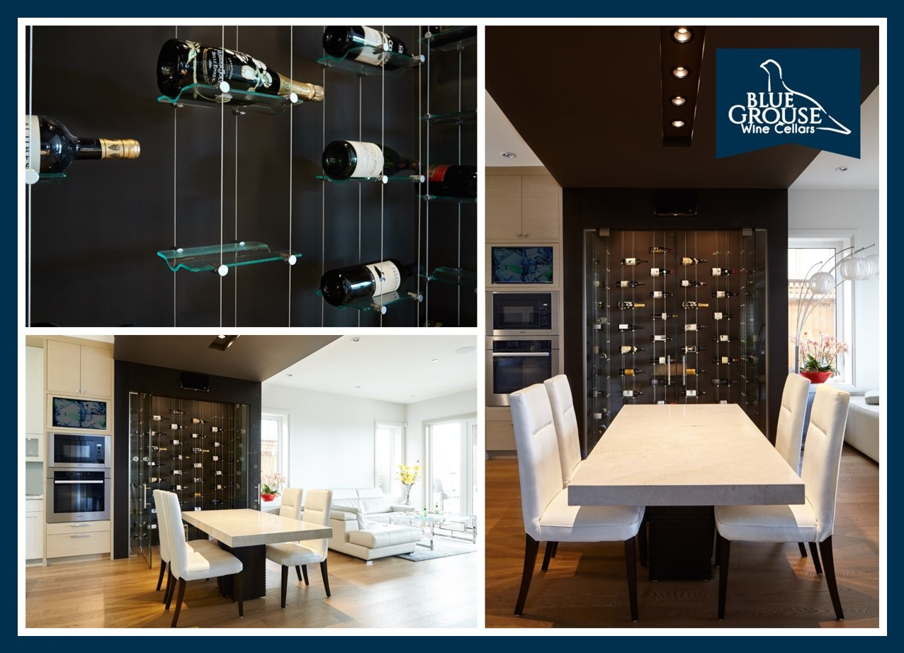 Contemporary Wine Wall in Dining Room with Cable and Glass W'