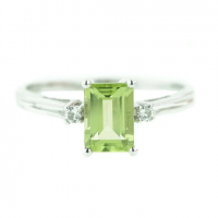 Emerald Cut Peridot Ring - 14K White Gold