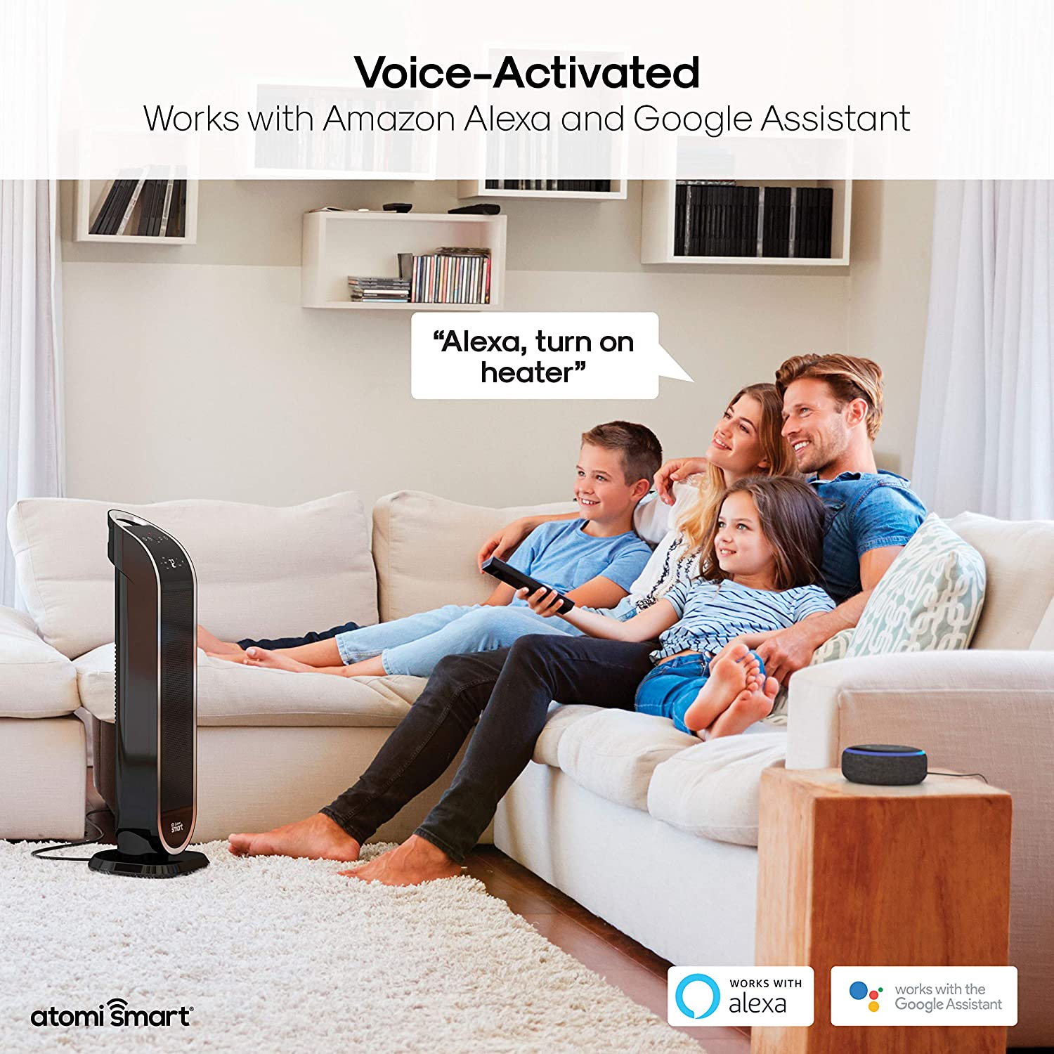 Smart WiFi Tower Heater is voice activated.