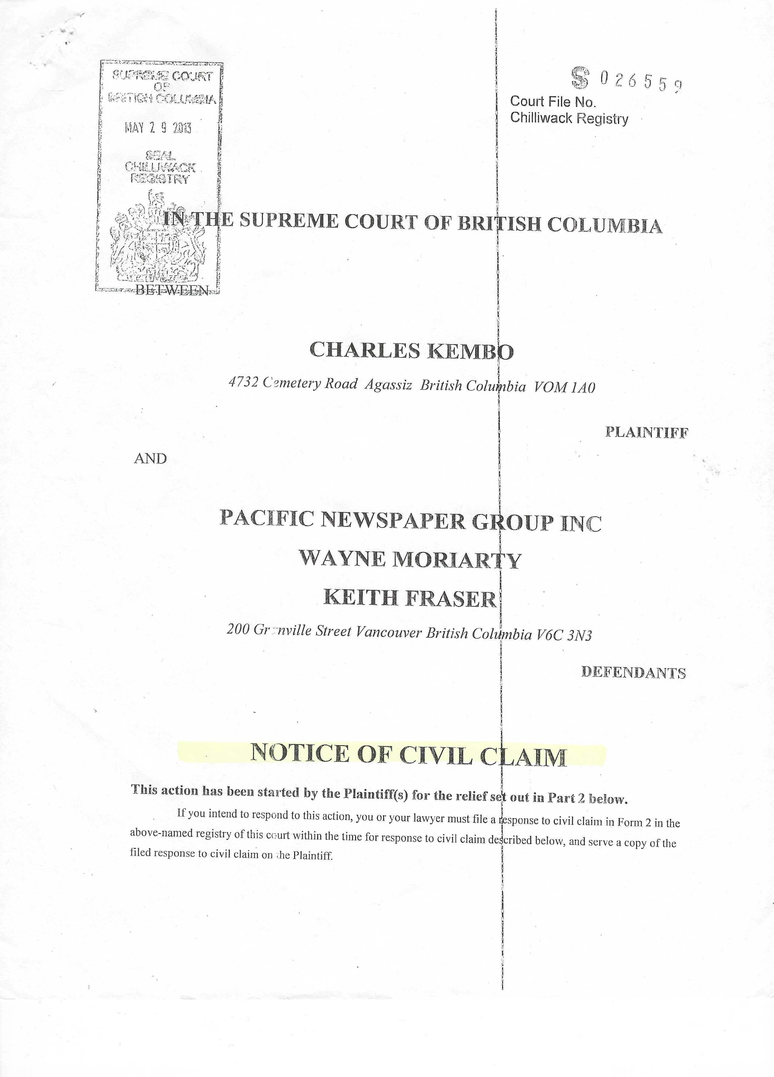 Kembo Launches $5.7 Million Defamation Lawsuit'