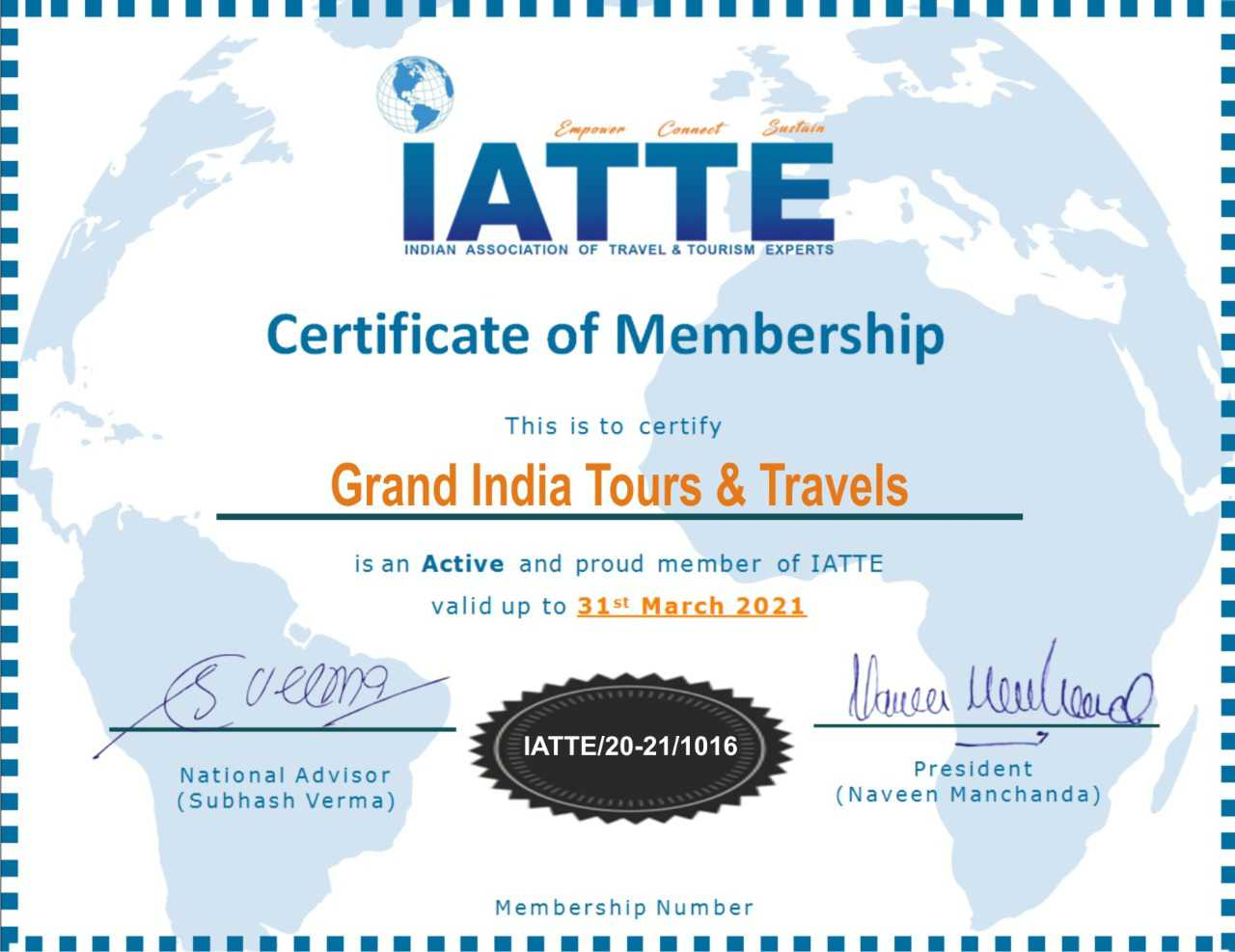 MEMBERSHIP CITIFICATE OF IATTE'