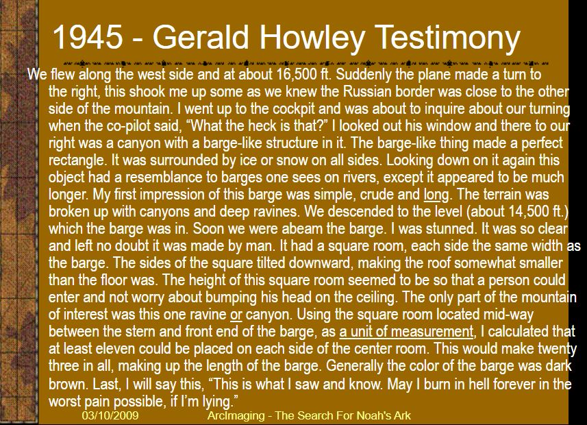 Dr. Joel Klenck: Gerald Howley Ark Testimony of 1945'