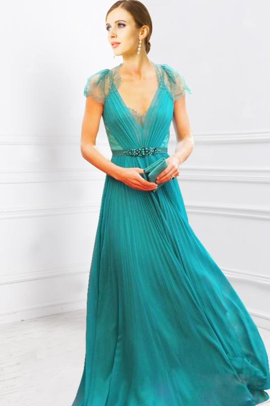 Princess V-neck Ruffles Chiffon prom Dresses'