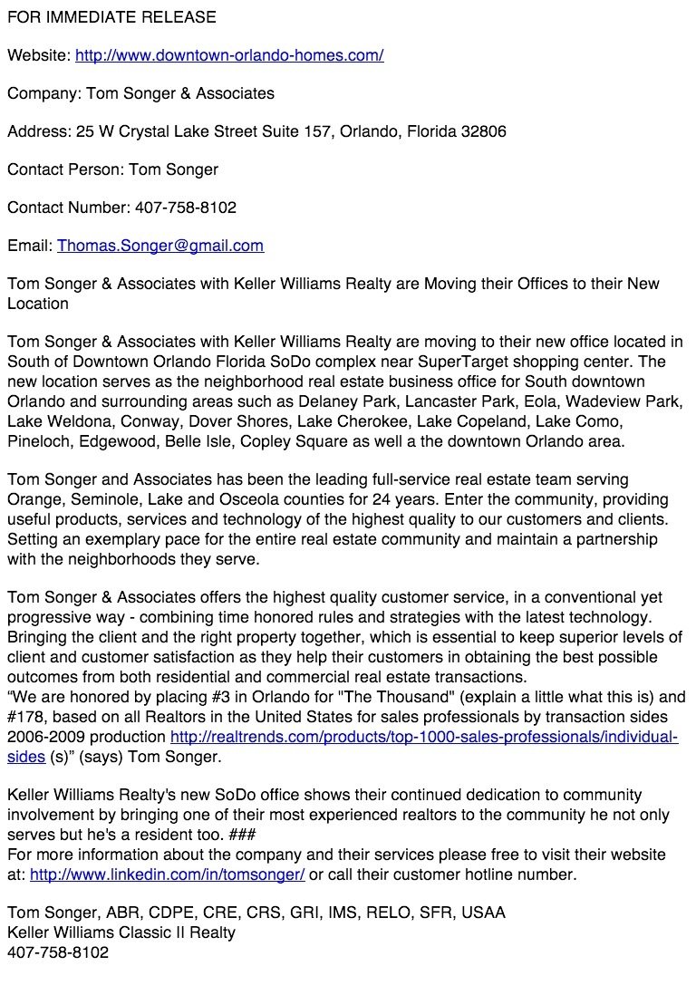 Tom Songer & Associates with Keller Williams Realty are