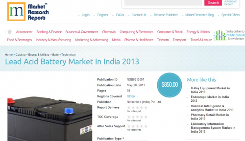 Lead Acid Battery Market In India 2013'