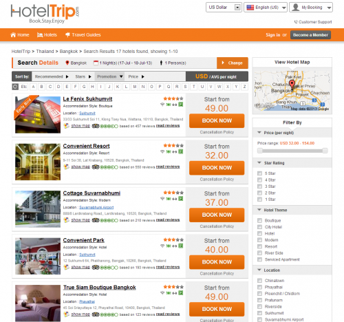 HotelTrip.com's Search Result Page'