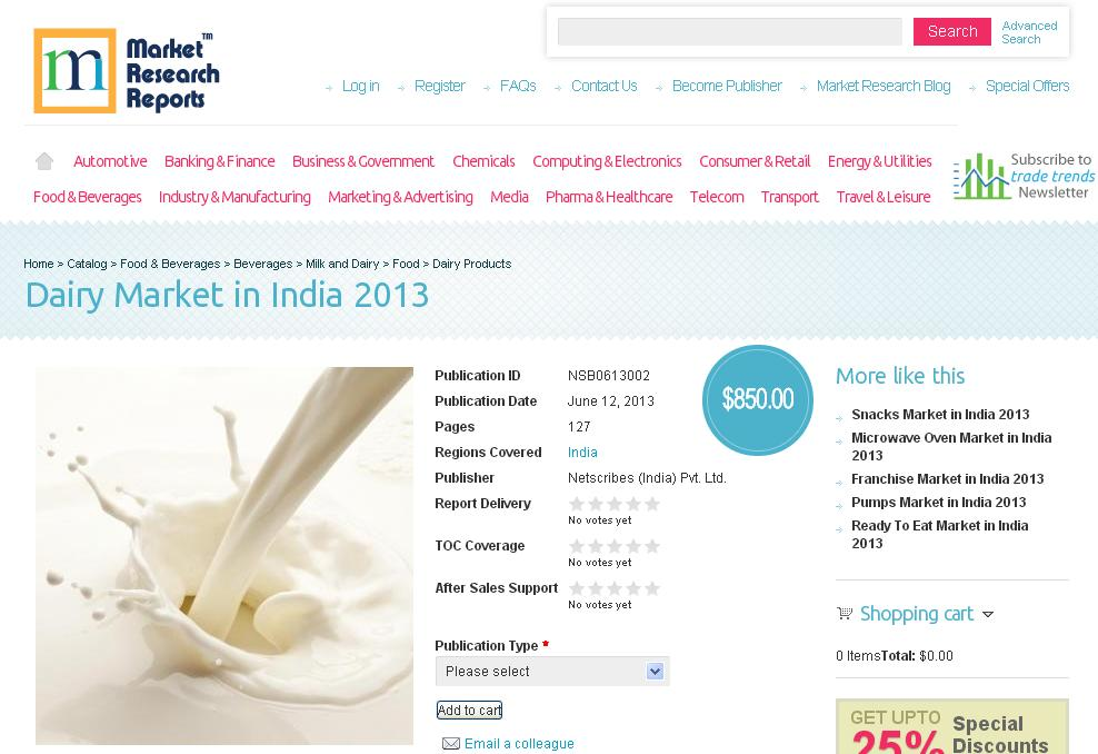 Dairy Market in India 2013, Reveals New Research Report'