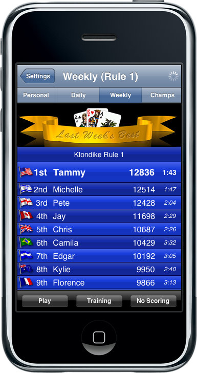 Solitaire City iPhone - Online Hi-Scores'