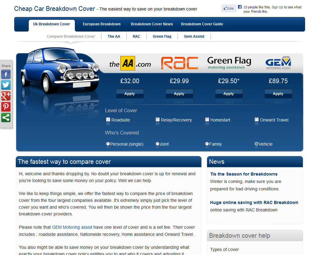 cheap car breakdown cover'