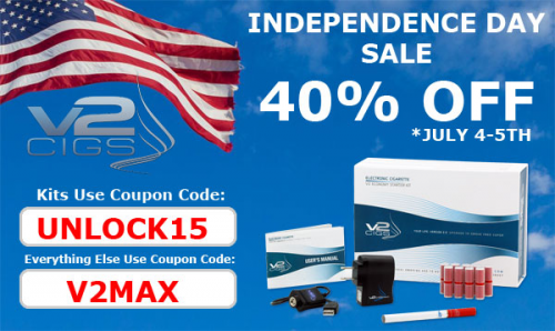40% OFF V2 Cigs Kits and 35% OFF everything else'