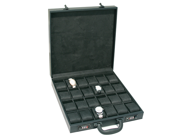 Black Leather Attache Travel Watch Case'