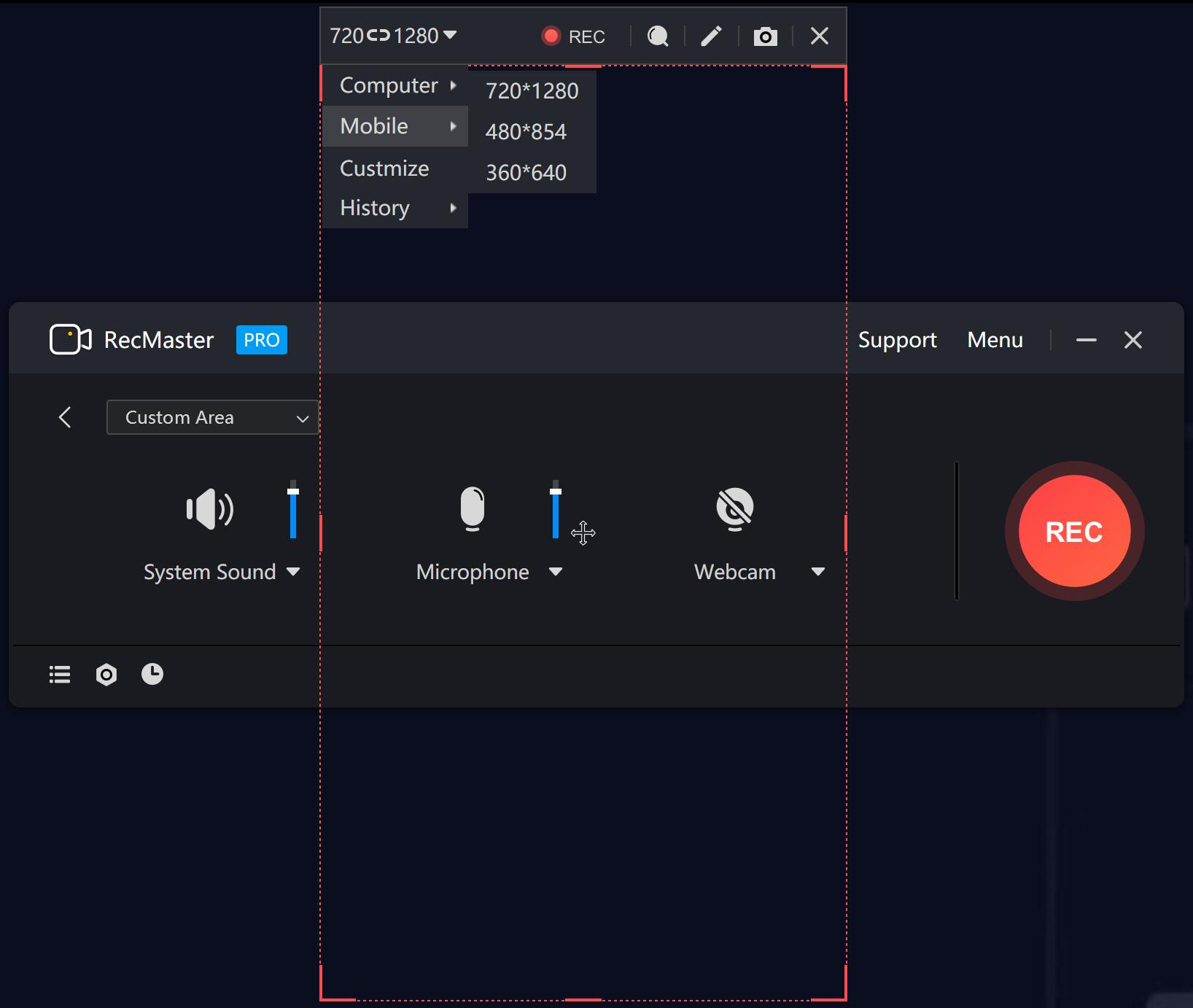 RecMaster Screen Recorder - Custom Area Recording'