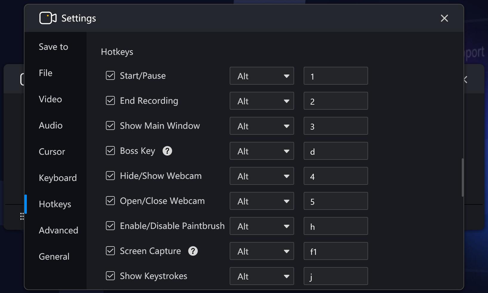 RecMaster Screen Recorder - Useful hotkeys