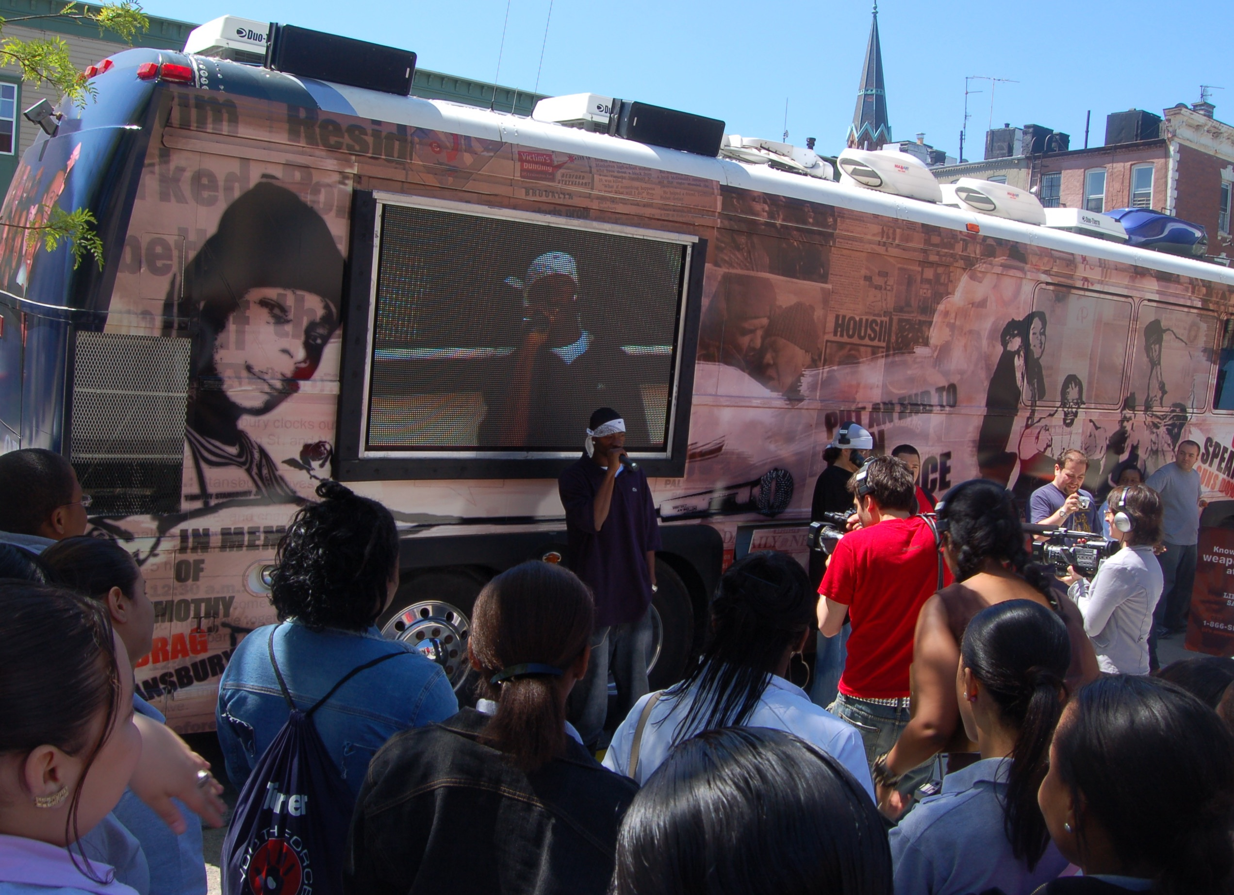 The CyberCar during the Bullets In The Hood school tour in 2