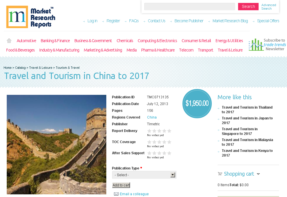 Travel and Tourism in China to 2017'