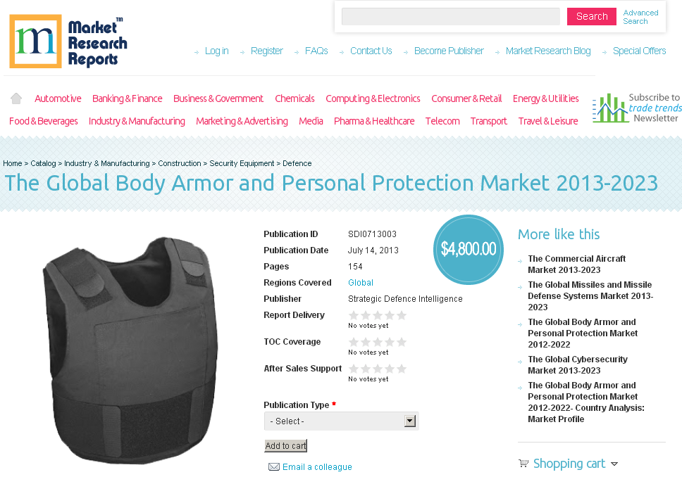 Global Body Armor and Personal Protection Market 2013 - 2023'
