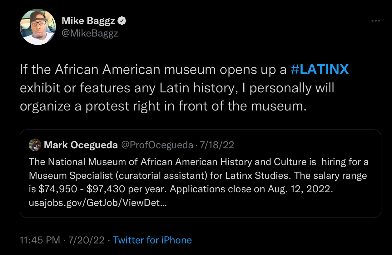 Mike Baggz initial Tweet to the NMAAHC'