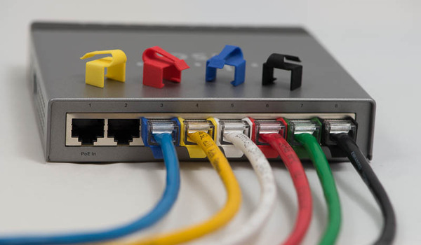 RJClip atop 8-port switch'