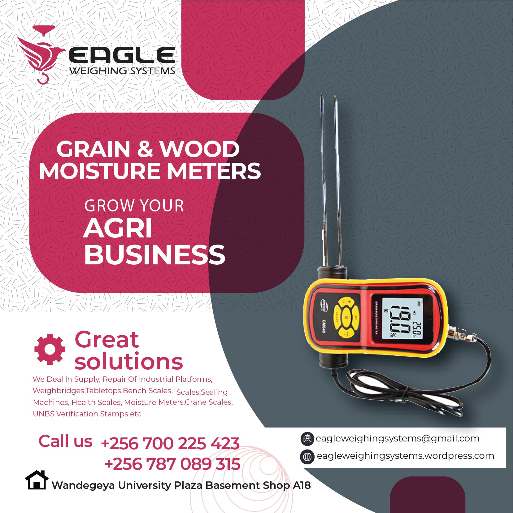 Portable moisture meter for dry grains'