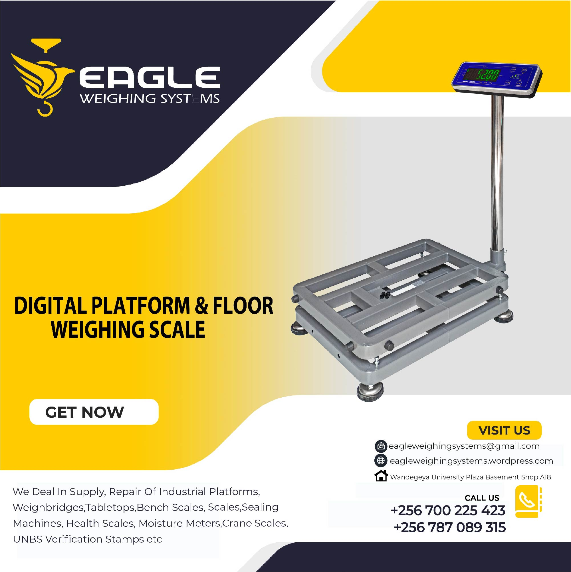 Stainless steel top platform scale with rail'