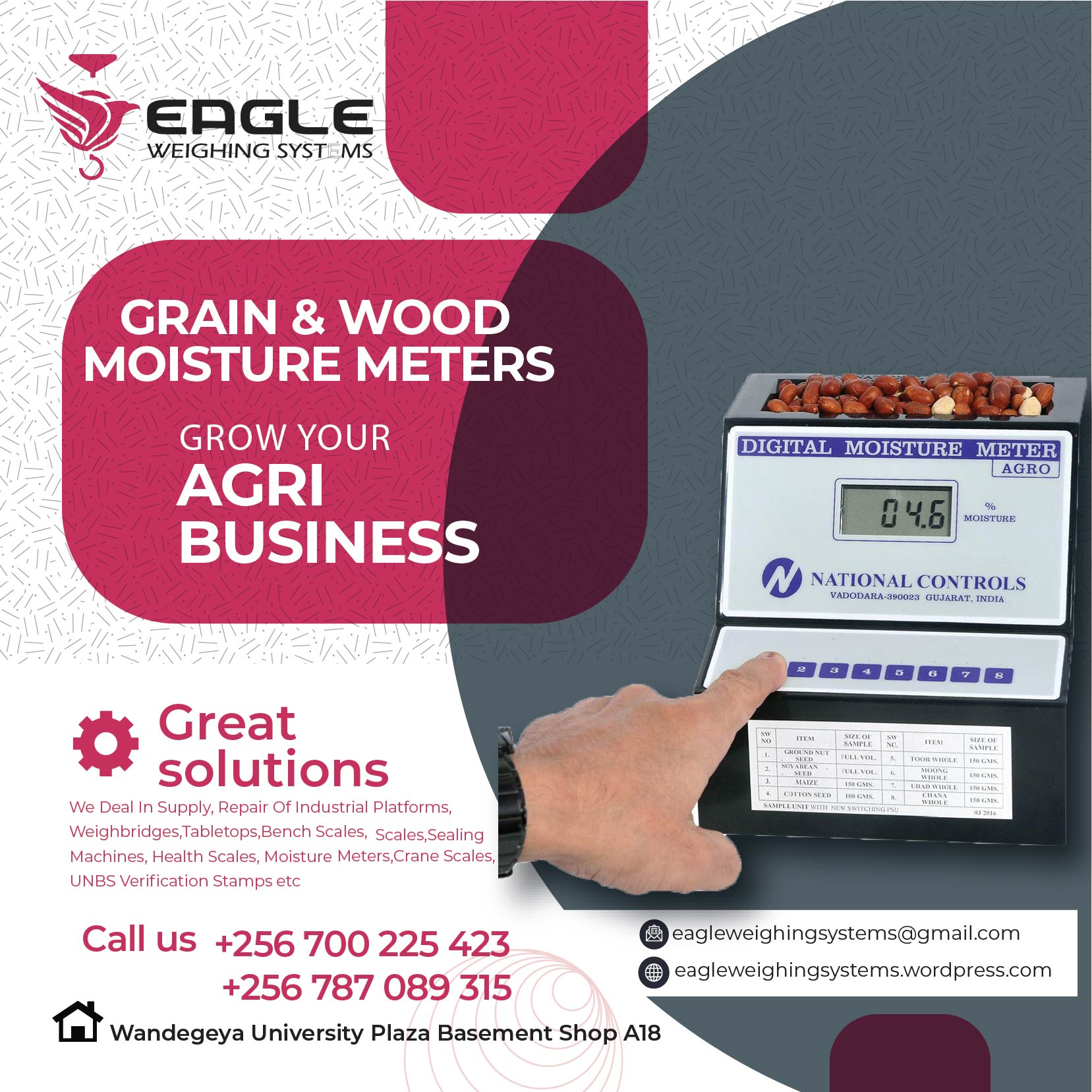 Digital coffee beans moisture meter with probe length 200mm'