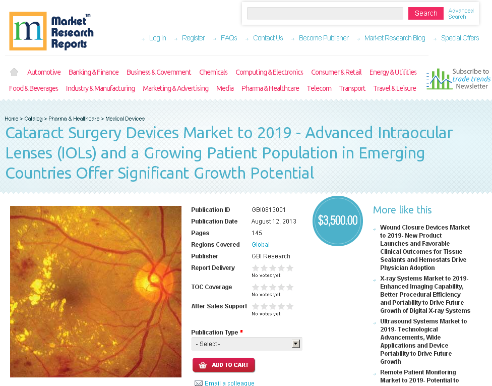Cataract Surgery Devices Market to 2019'